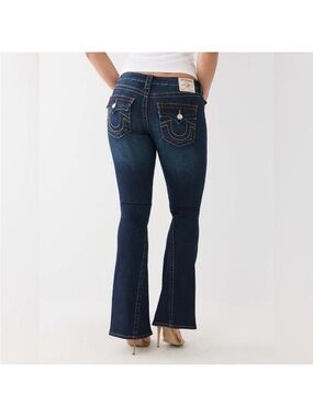 True Religion Joey Mid Rise Flare Jeans Flap Pocket Dark Wash Size 31
